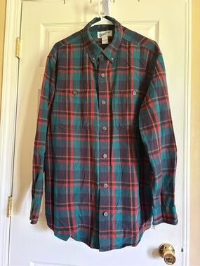 Duluth Trading Co. Green & Red Plaid Button-Up Shirt NWOT Men’s Large
